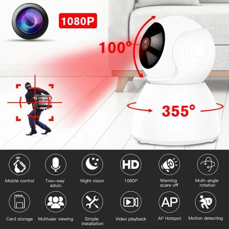 360 HD 720P Мини-камера Wi-Fi беспроводная видеокамера P2P робот ночного видения |