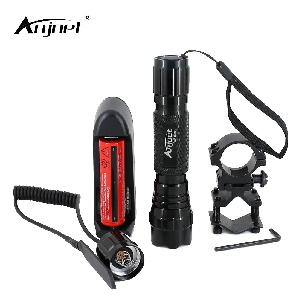 

ANJOET Tactical Flashlight 2000LM T6 501B LED Hunting Rifle 1modes/5modes Torch Gun Mount+18650 Battery+Charger+Remote Switch