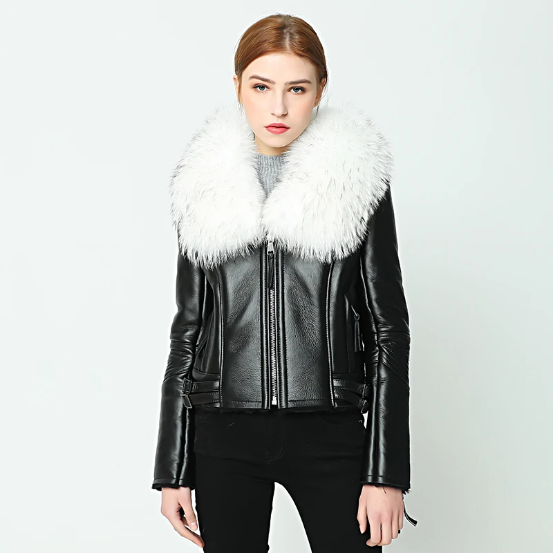 OFTBUY 2022 новая зимняя куртка пальто для женщин Натуральная овечья кожа кожаная