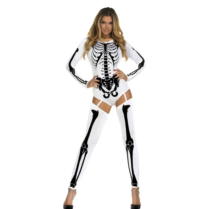 

Sexy Costumes For Women Clubwear White/Red Bad To The Bone Skeleton Fantasias Femininas Para Festa