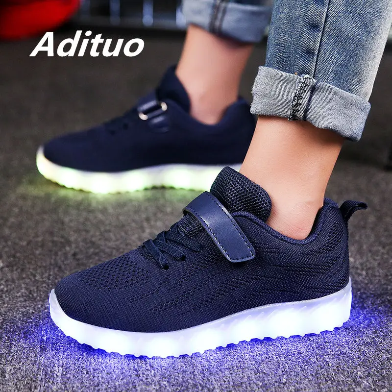 2018 Autumn Children Led Shoes Breathable Fashion Light Up Sneakers with USB Charging Boys/girls Casual Luminous Kids | Детская одежда