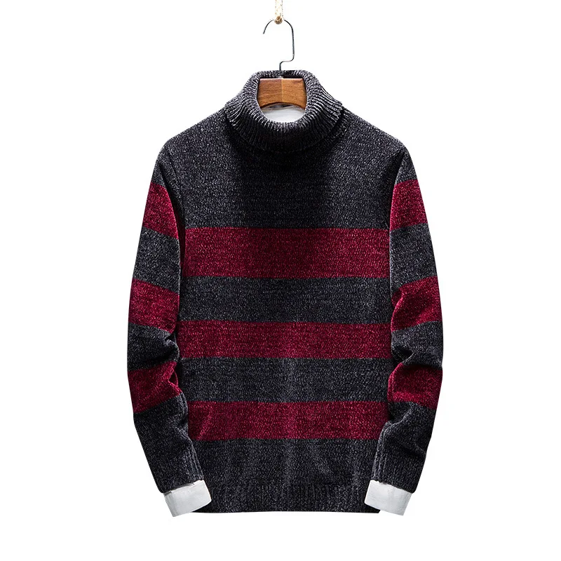 KOLMAKOV New 2022 Men's Clothing Sweaters Turtleneck Thick Sweater Knitting Pullovers Homme High Quality Striped Men 3XL | Мужская