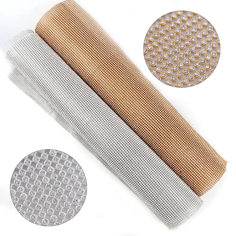 

1 Pc 3mm Glass Rhinestone+Gold/Silver Aluminum Rhinestone Mesh Trim ABS Plastic HotFix For DIY Wedding Dress Jewelry