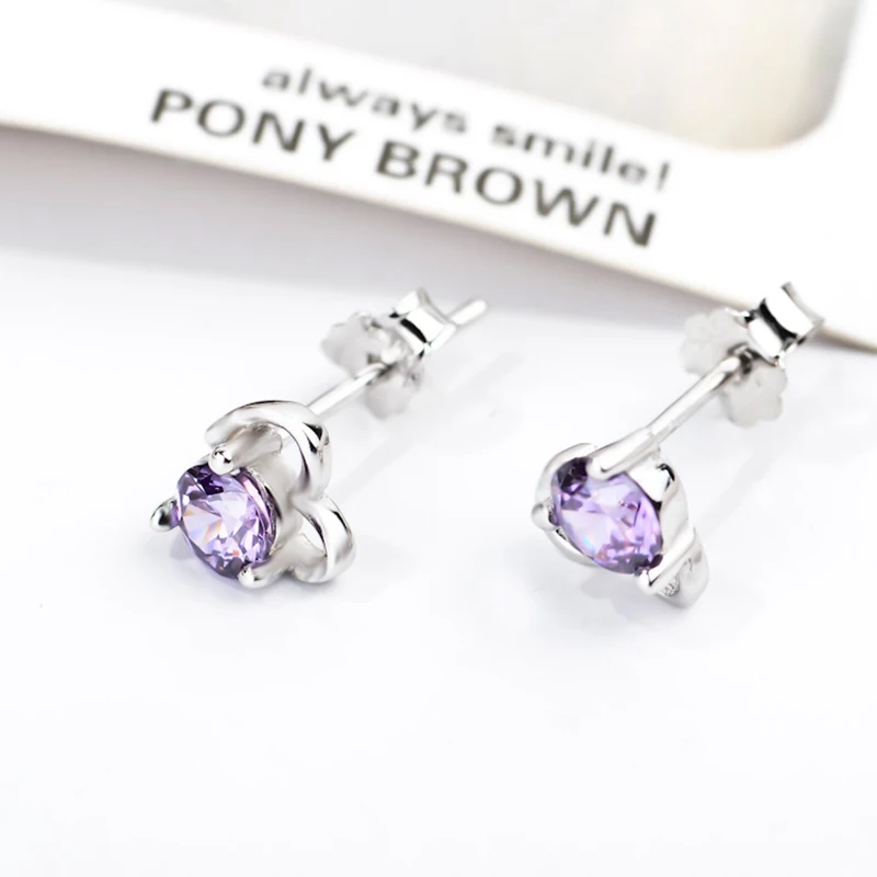 100% Настоящее серебро 925 пробы серьги романтические фиолетовые кристаллы модные