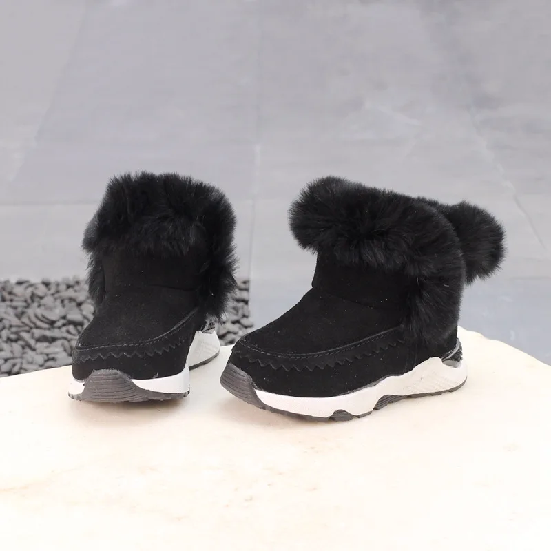 2018 зимние ботинки детские для девочек теплые из кроличьей шерсти однотонные