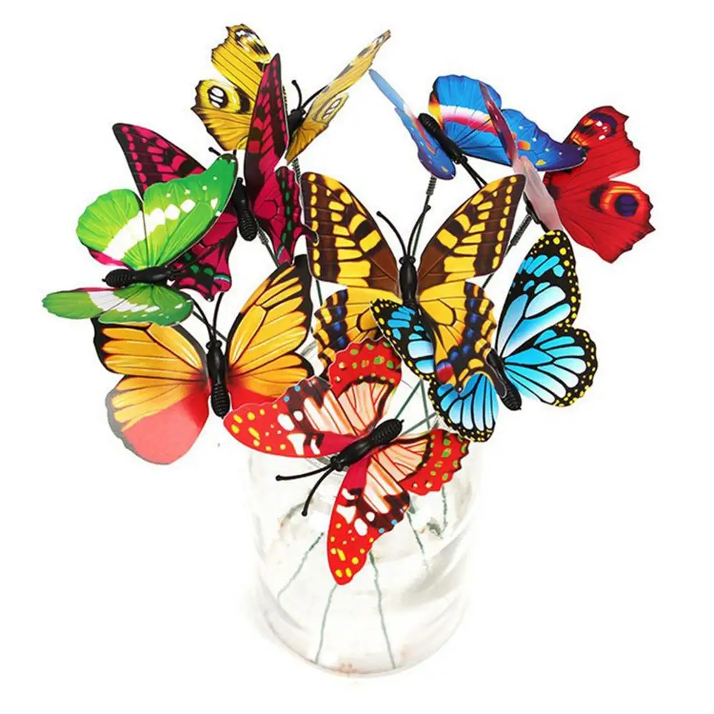 10 шт. двухслойные 3d бабочки на колышке водонепроницаемые для сада двора