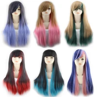 long straight black red ombre wig with bangs synthetic harajuku lolita hair anime cosplay wigs for women free shipping