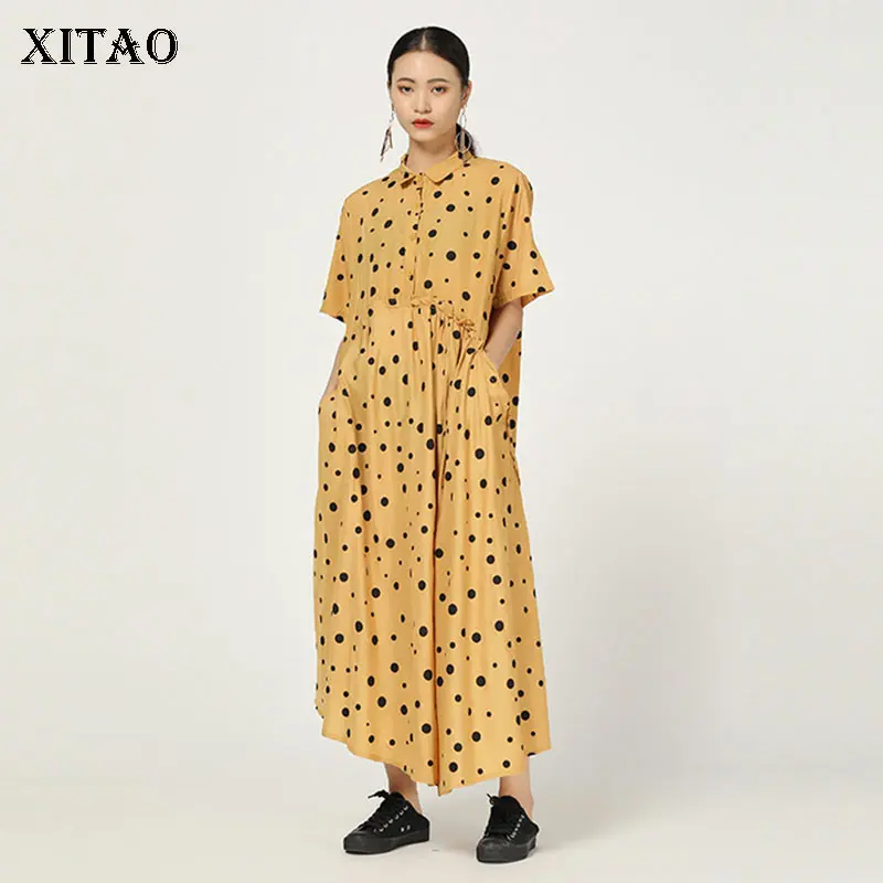 Платье средней длины XITAO плиссированное винтажное платье с оборками корейская