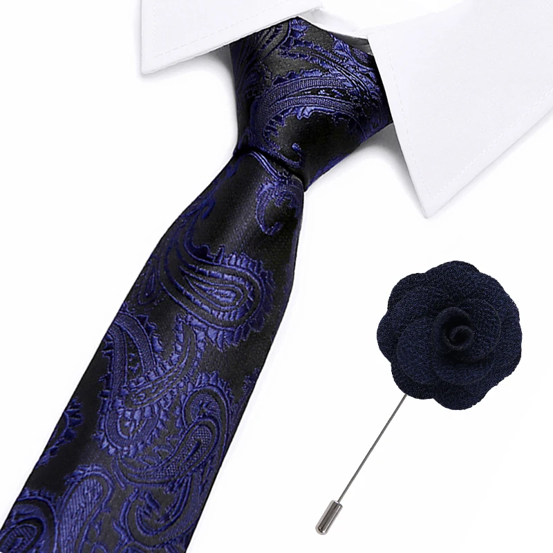 

Mens Tie Blue Paisley Silk Neck tie Classic Tie brooches Set Ties For Men Business Wedding Party Free Shipping