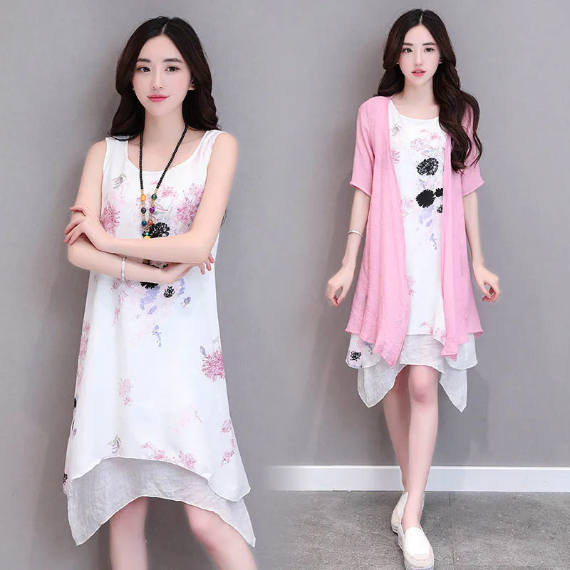 Женское Хлопковое платье с длинным рукавом свободное большого размера XL из двух