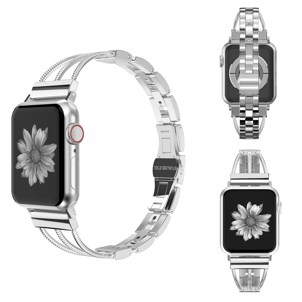Женские браслеты из нержавеющей стали для Apple Watch, женский браслет, ремешок с ювелирной пряжкой для iWatch, серия 5, 4, 3, 2, 1