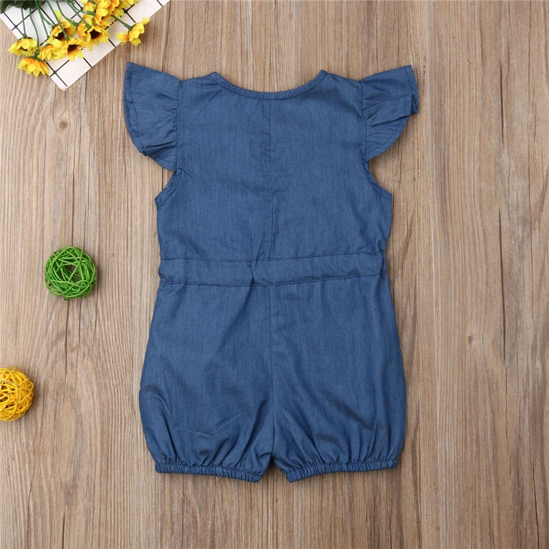 Летний детский джинсовый комбинезон с оборками для девочек|Ромперы| |