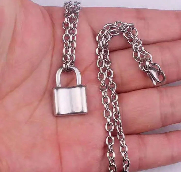C lock Цвет не выцветает) женские ювелирные изделия из нержавеющей стали висячий замок ожерелье Панк Хип-хоп Рок замок мужское ожерелье Дружба подарки di067 - Окраска металла: C lock