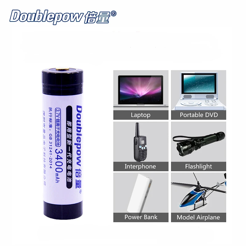 2 шт./лот Doublepow DP-USB18650-3400mAh 3 7 В литий-ионная аккумуляторная батарея в реальной