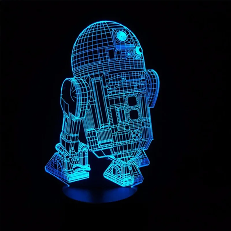 Робот R2D2 Звездные войны 3D визуальный индикатор светодиодный 7 цветов Сенсорный пульт Управление сна Ночная светится в темноте игрушки для подарок на день рождения