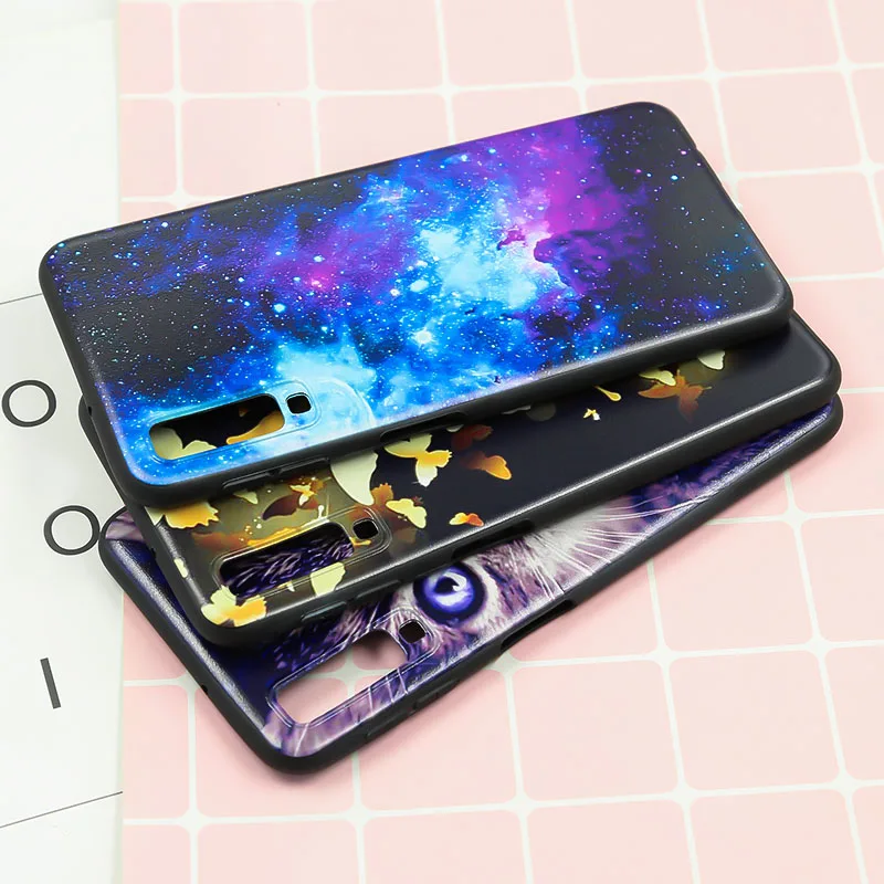 Мягкий чехол из ТПУ для телефона Samsung Galaxy A7 2018 силиконовый матовый с принтом