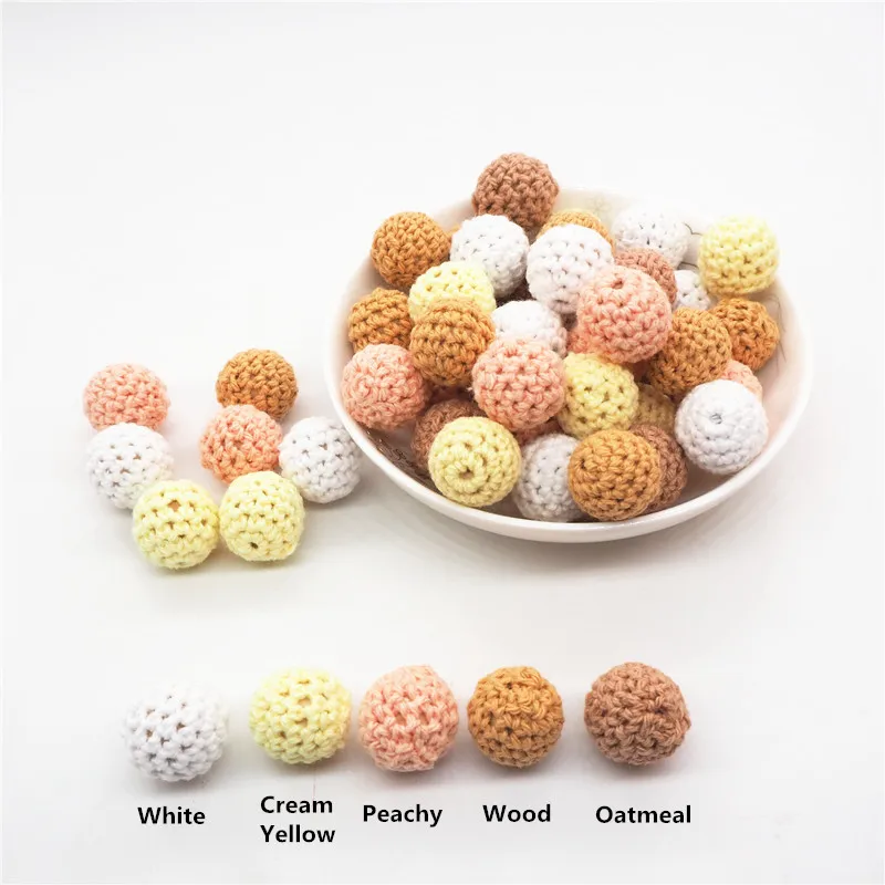 

Chengkai 50pcs 16mm 20mm Round Knitting Cotton Crochet Wooden Beads Balls DIY baby teether Sensory Jewelry Toy Gift Accessories
