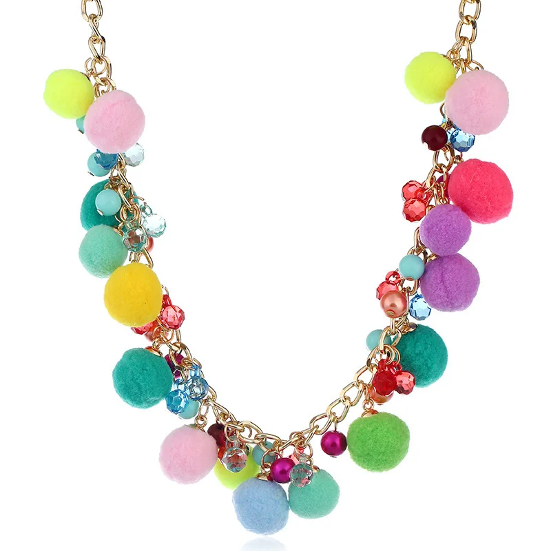 OL Dominated Women Simple Personality All-match Plush Bohemia Wind Ball Tassel Necklace | Украшения и аксессуары
