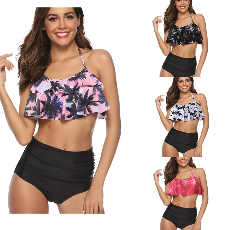 Женский купальный костюм с цветочным принтом и оборками 2 шт. купальник