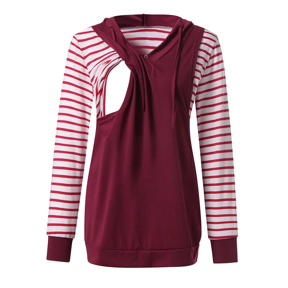 SAGACE весна осень Материнство Sriped одежда с капюшоном Блузка для кормления грудью