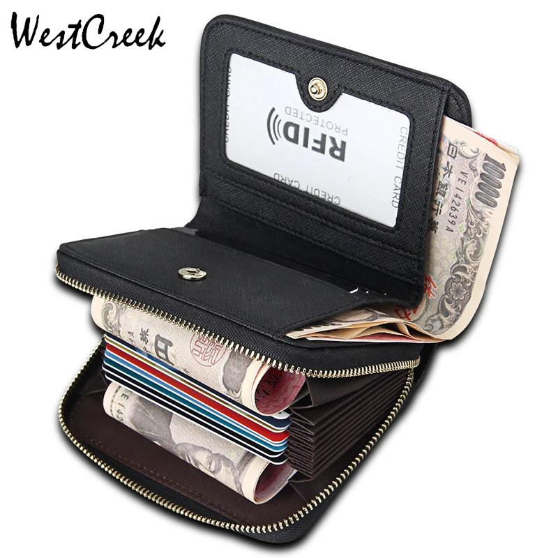 

Westcreek Brand Genuine Leather Women Organizer Zipper Credit Card Holder Anti Theft Men RFID Travel Wallets Business Card Case