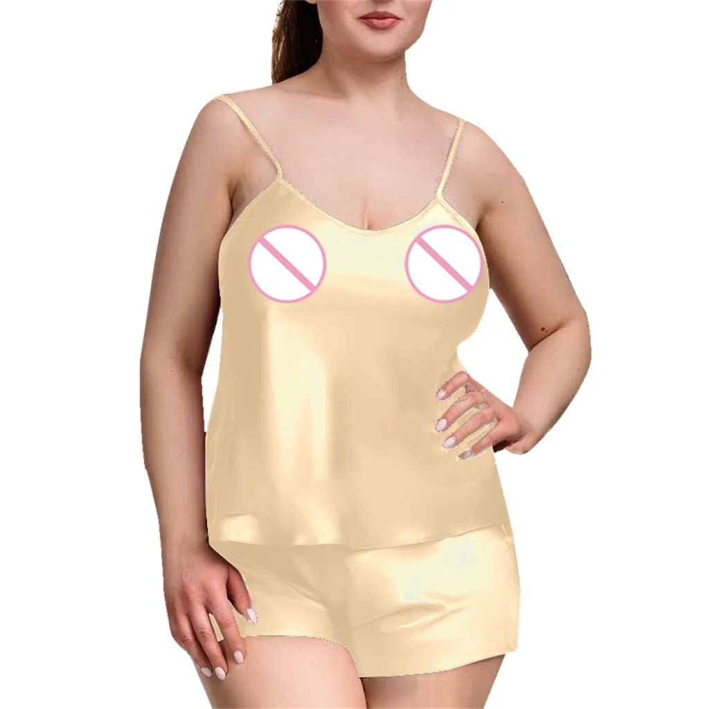 Женская сексуальная пижама атласный Набор размера плюс нижнее белье Ночная