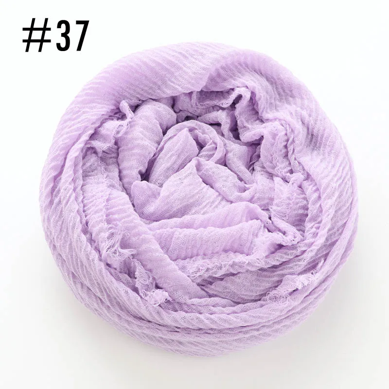 37 violet Цельный женский шарф хиджаб с морщинами, большие размеры, ислам, шаль, головной убор, мягкий длинный мусульманский шарф с потертостями, хлопок, простой хиджаб - Цвет: 37 violet