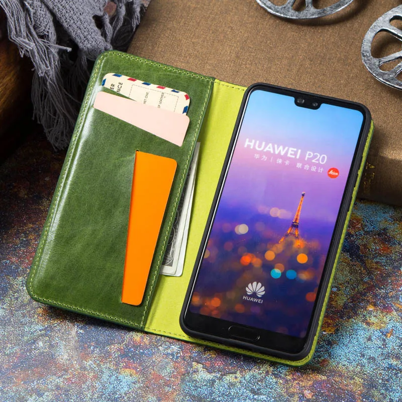 Чехол из натуральной кожи для huawei P20, чехол с магнитной застежкой, чехол-кошелек для huawei P20, чехол s, чехол P20, чехол для телефона, чехол для P20 - Цвет: Green