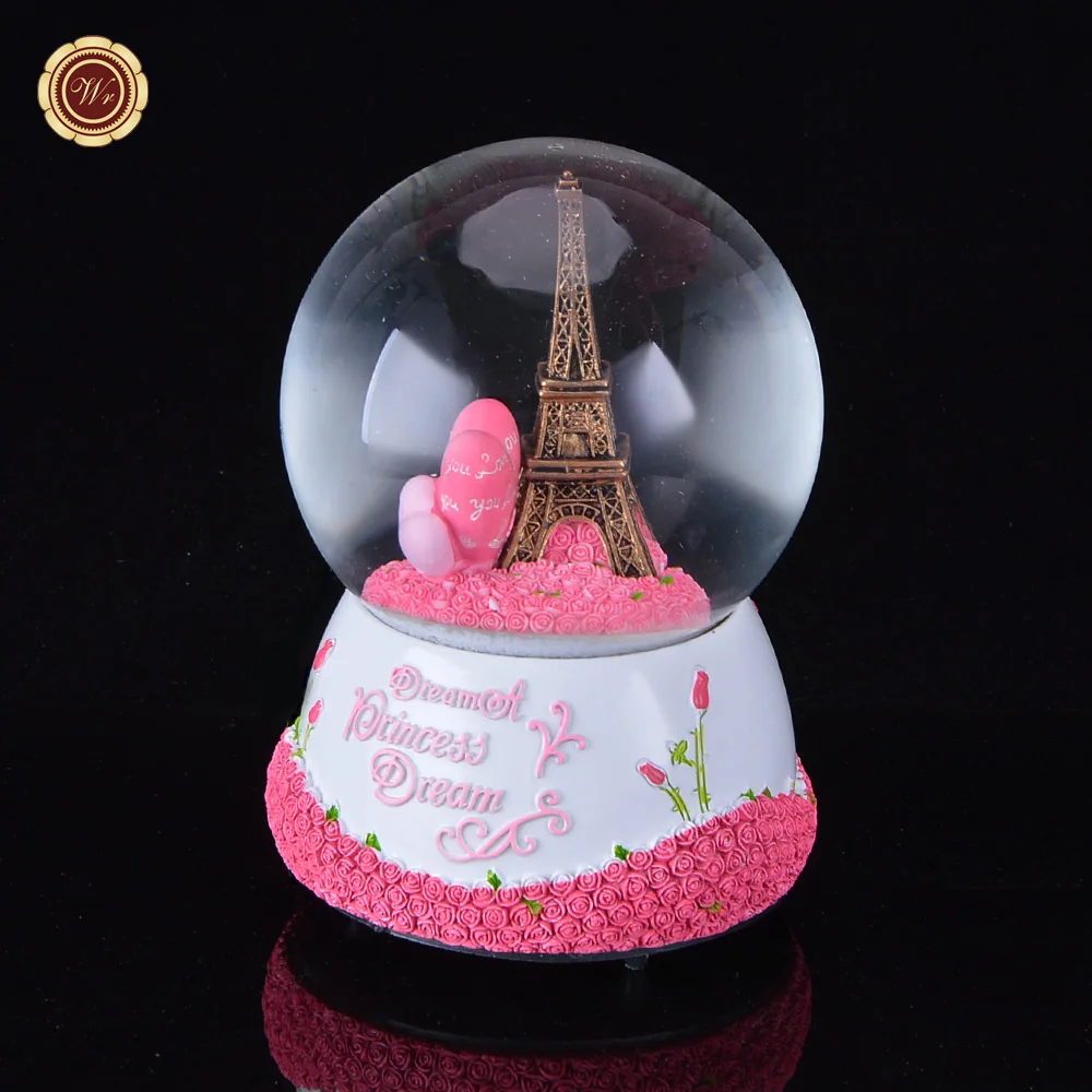 WR Париж Эйфелева башня Снежный шар музыкальная шкатулка с розовым сердцем лучшие