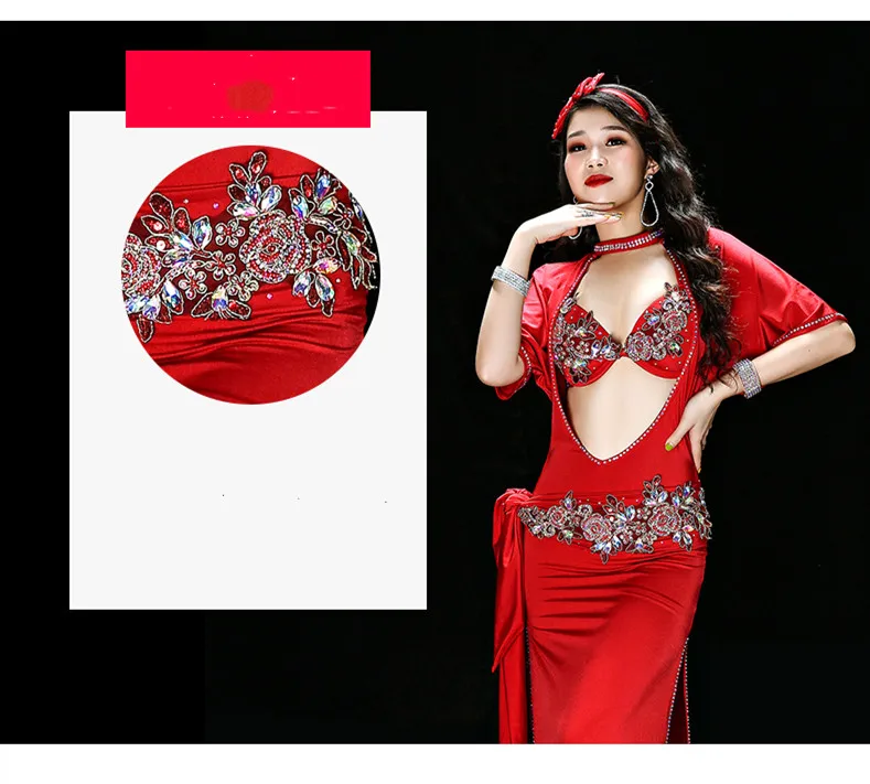 Shaabi Baladi шоу костюм 5 шт. комплект для женщин Bellydance Египетский стиль Galabeya танцевальное платье для выступлений красный