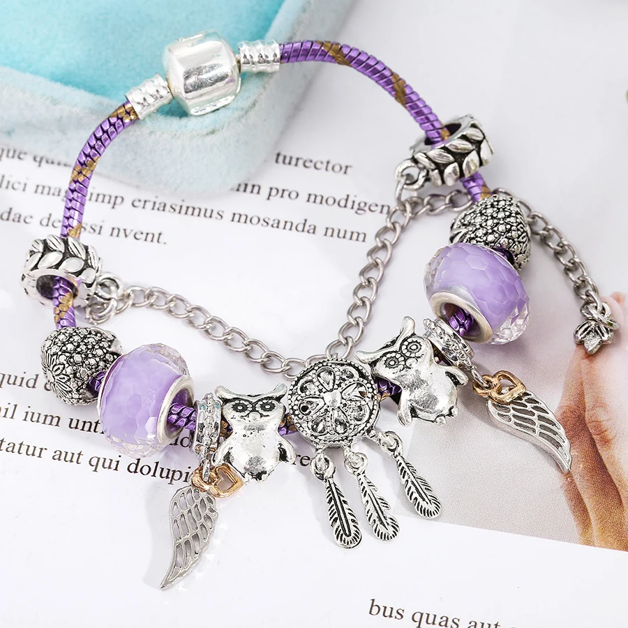 SEIALOY Purple Gold Bracelet For Women Dreamcatcher Bead Charm Brands Bracelets Bangles Fit Girls Couple Friendship Gift | Украшения и