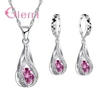 elegant 8 colors cubic zirconia pendant necklace 925 sterling silver hoop earring necklaces jewelry set for birthday gift