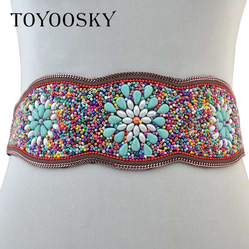 Женский широкий ремень TOYOOSKY роскошный этнический пояс с бирюзой в богемном стиле