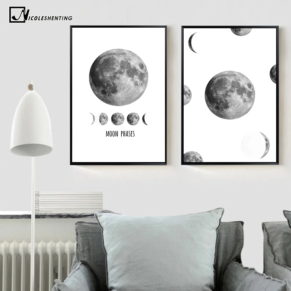 NICOLESHENTING Moon Phase Space Poster Prints Minimalist Wall Art Canvas Painting Picture Home Decor Nordic Style Decoration|poster print|painting