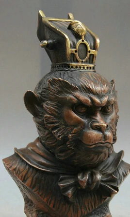 JP S0524 10 &quotКитай медная позолота народное солнце Wu Kong Обезьяна Король голова бюст
