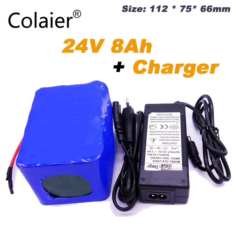 

Colaier 24v 8Ah lithium esooter battery 24v 8000mah li-ion wheelchair battery pack DC for 250w electric bicycle motor +25.2v 2A