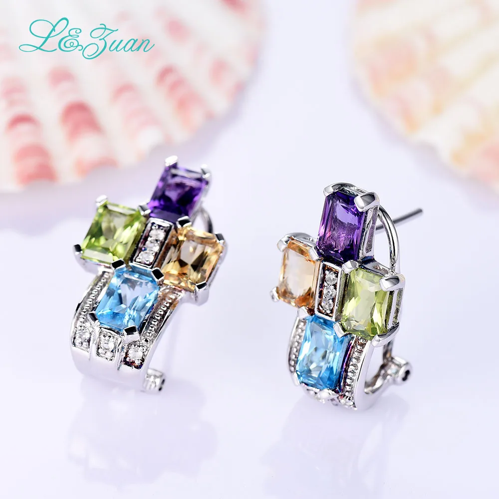 L &amp zuan серьги-гвоздики из натурального серебра 1 058ct аметист фиолетовый камень
