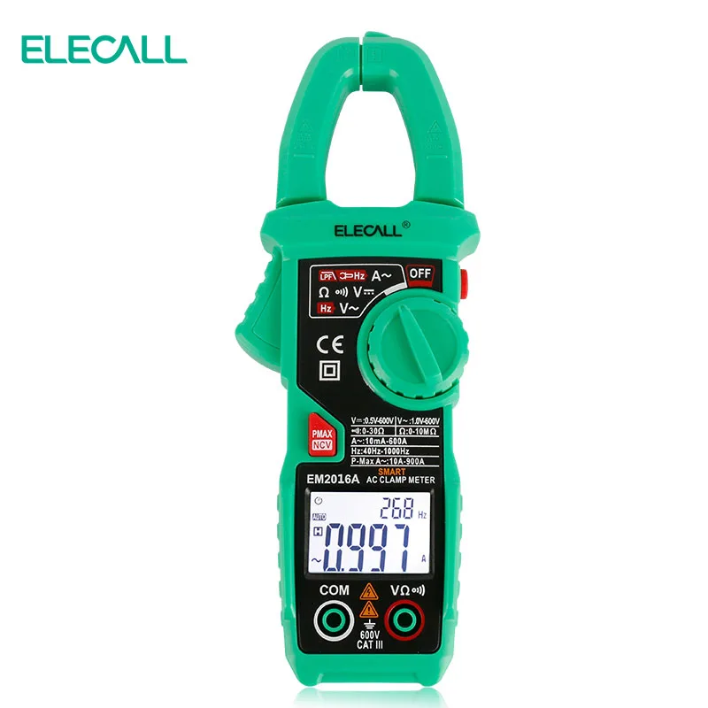 ELECALL EM2016A смарт измерения цифровой клещи с 900A пиковый ток Авто Диапазон зажим