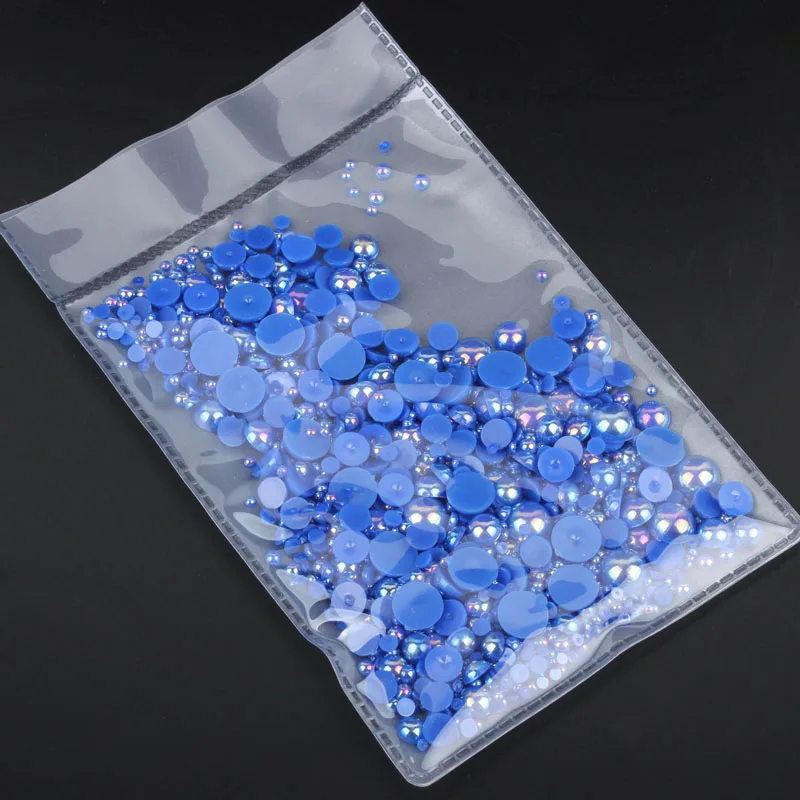 Mix Size ABS Plastic pearl beads DK Blue AB About 15g/lot Half Round Flatback Pearls for Nail art and Phone Case DIY accessories | Дом и сад