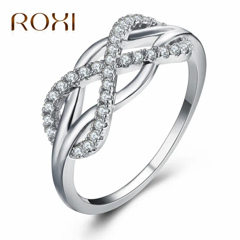 ROXI ROMAD Brand Rose / White Gold Color Finger Ring For Women CZ Stone Zircon Crystal Number 8 Wedding Jewelry Party Gift | Украшения и