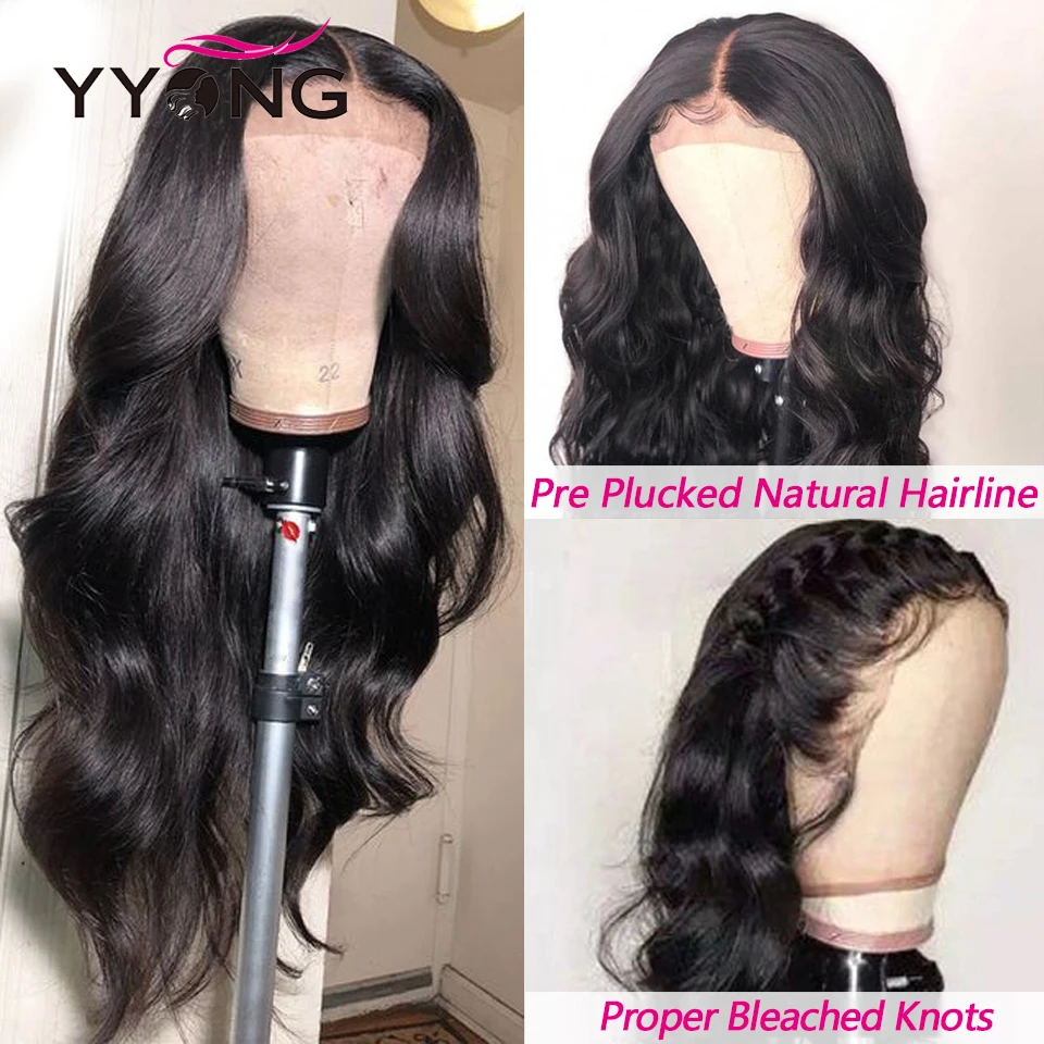 Yyong Hair 360 парик с фронтальным шнурком, предварительно выщипанные волосы с детскими волосами, Remy 360, фронтальный парик из человеческих волос, перуанские волнистые парики с кружевом