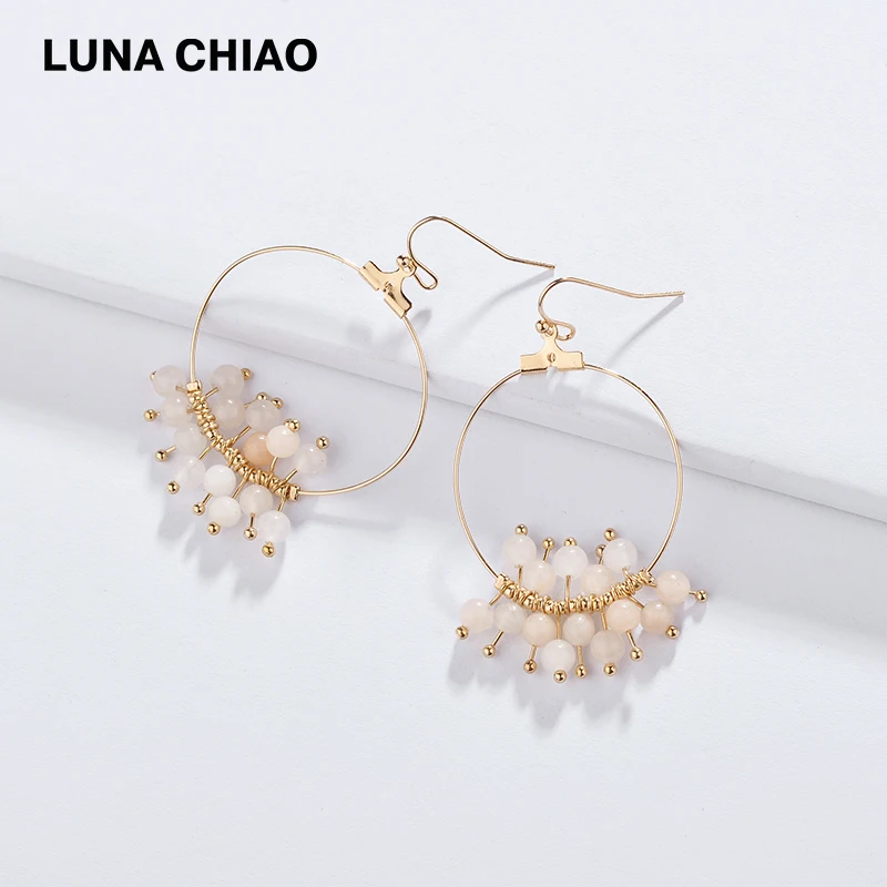 LUNA CHIAO весна лето Модные необычные женские натуральный ювелирный камень Бусины Кластерные висячие серьги