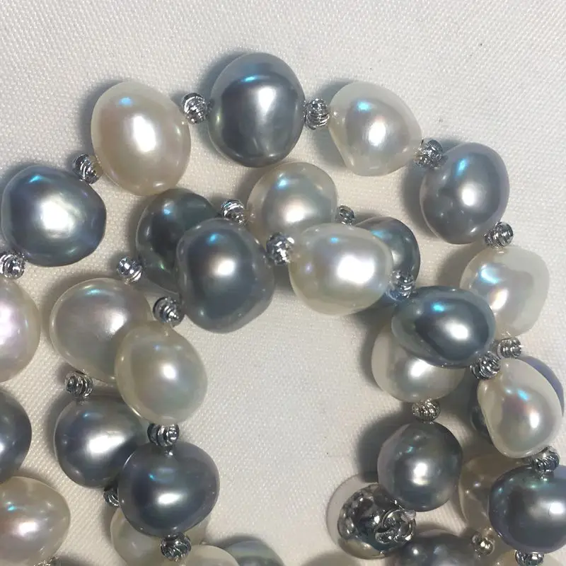 Natural 8-9MM Baroque Freshwater Pearl Necklace White Grey Shaped magnet clasp |