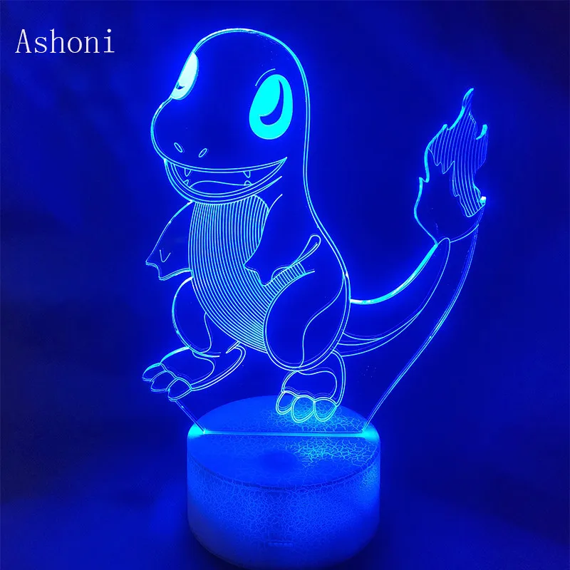 Покемон 3D лампа Charmander 7 цветов светодиодный Декор детской комнаты сенсорный ночник настольная лампа детский подарок