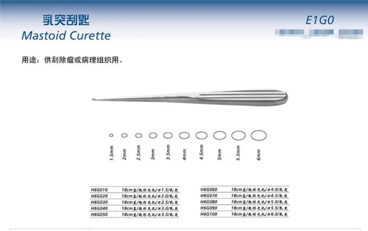Дерматологический хирургический инструмент JZ медицинский Mastoid Curette для