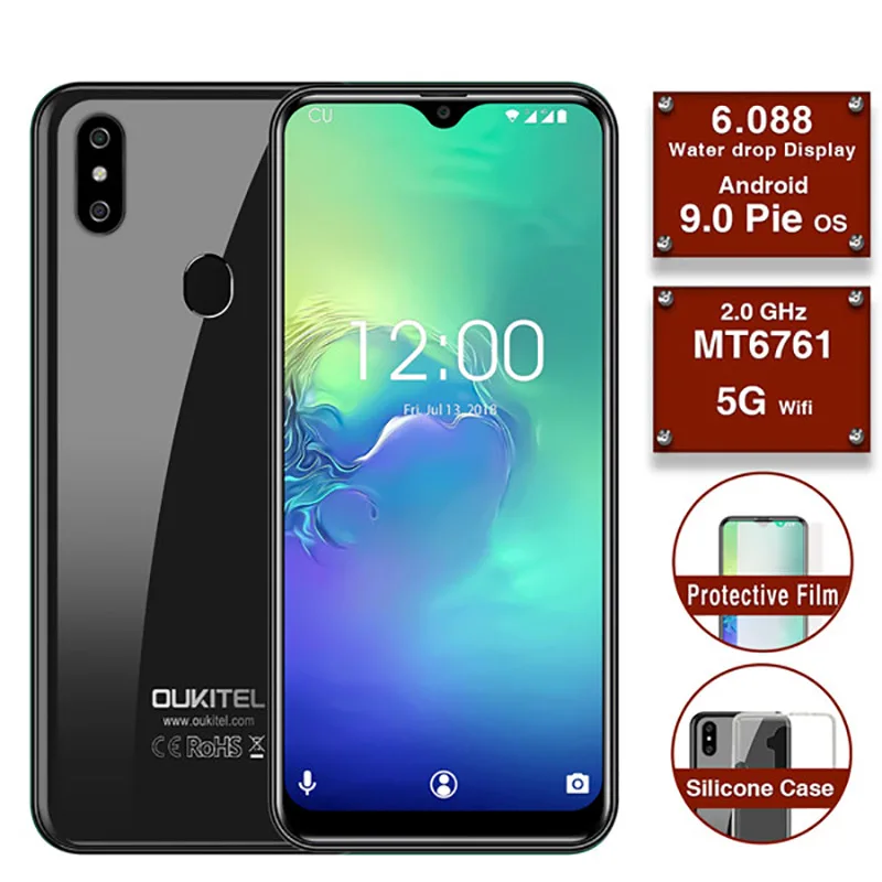 OUKITEL C15 PRO 6,08" FHD 19:9 капли воды 2 ГБ 16 ГБ Android 9,0 MT6761 четырехъядерный смартфон 2,4/5G wifi 4G LTE мобильный телефон - Цвет: Black