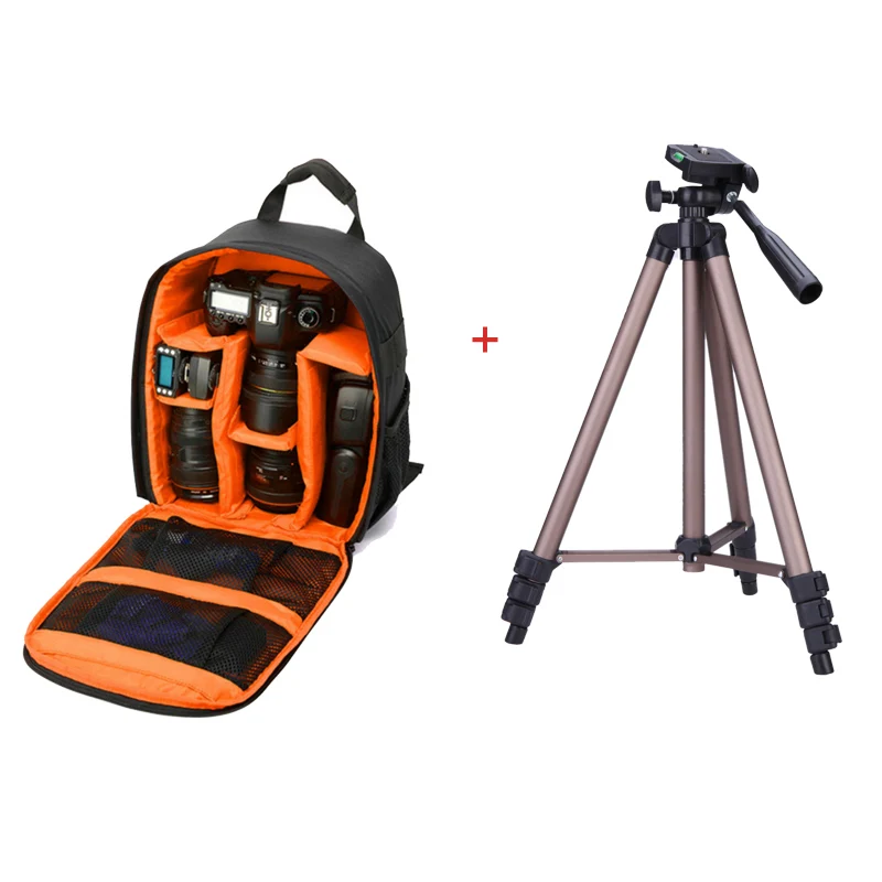 Orange with tripod Камера andoer сумка водонепроницаемый DSLR рюкзак 13x10,4x4,9 дюймов Размер для DSLR камеры s беззеркальная камера s объектив вспышки штатив - Цвет: Orange with tripod