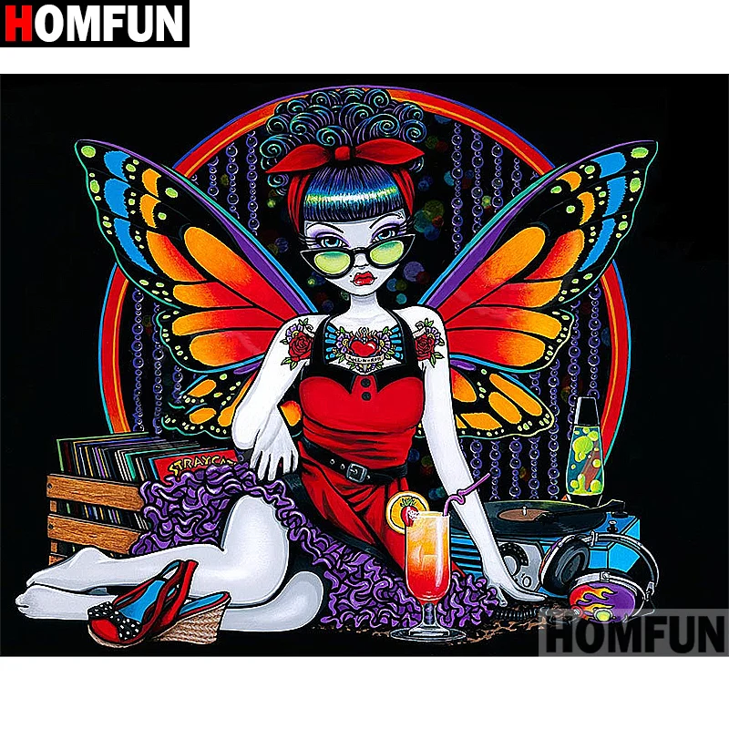 Алмазная живопись HOMFUN A13845 полноразмерная/круглая вышивка Бабочка Фея для