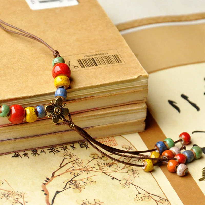 Бусы Подвески керамические женские длинная цепочка с кисточками чокер