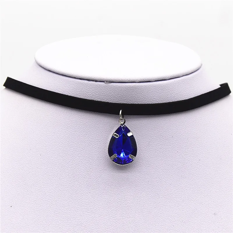 Royal blue Горячее предложение Кручёные ожерелья BIJOUX простой черный бархатной лентой капли воды кулон Цепочки и ожерелья Макси себе Чокеры Цепочки и ожерелья Женская обувь ювелирные изделия - Окраска металла: Royal blue
